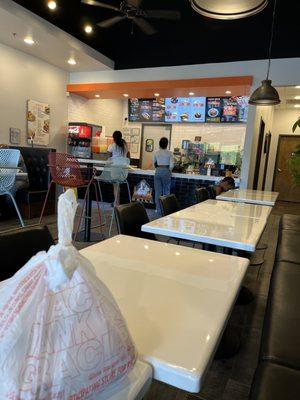 Spotless tables and lobby, my takeout in the foreground:)