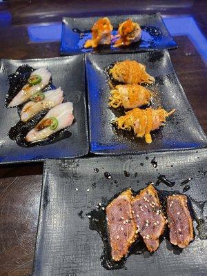 Tuna Tataki Yellowtail jalapeño  One shot salmon (2pcs) Kani salmon(3pcs)