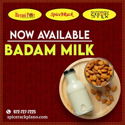 Now Badam Milk is available at Spice Rack.
 Shake and sip - Nothing tastes as good as our Badam Milk.