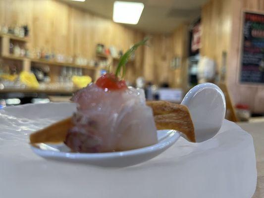 Great Japanese red snapper with special topping and yozu miso sauce.