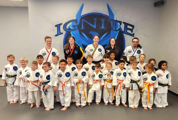 Little Dragons and their instructors at belt testing.