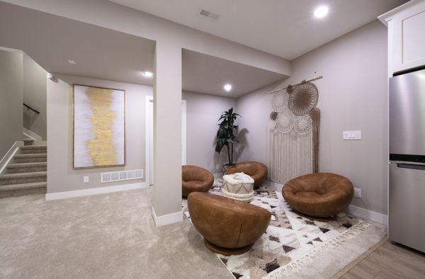 Carpet professionally installed in a Colorado basement by Simply Floors, Inc.