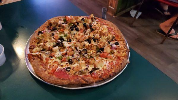 Veggie Pizza with Chicken added.