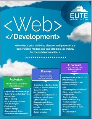 Web Development We put a variety of plans for web pages totally personalized, modern