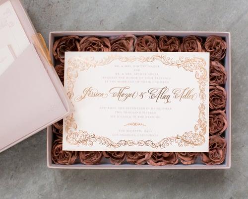 Boxed Rose Gold Foil Stamped Wedding Invitation