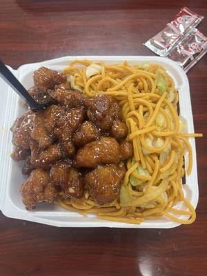 Orange chicken with chow mein