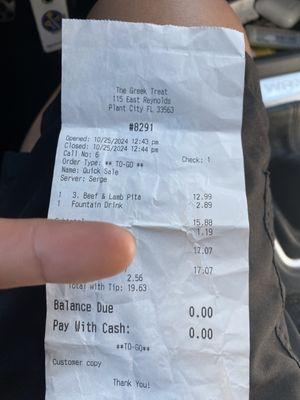 The total price of a sandwich, Gyro with a small drink  DEFINITELY NOT WORTH IT