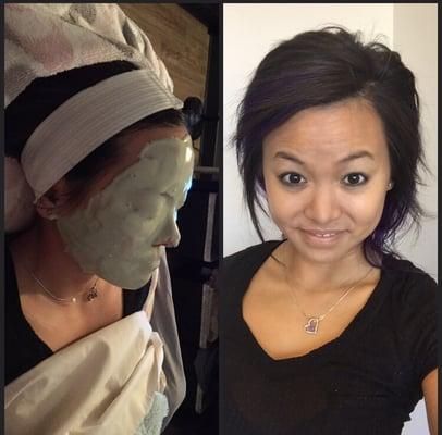 An awesome masque we tried leaving my skin feeling/looking flawless (right photo taken right after facial w/no makeup)