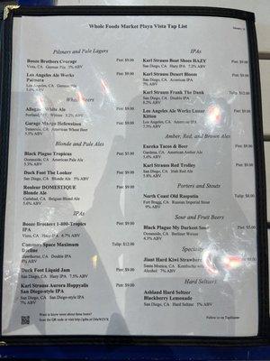 Beer tap list Jan 2023