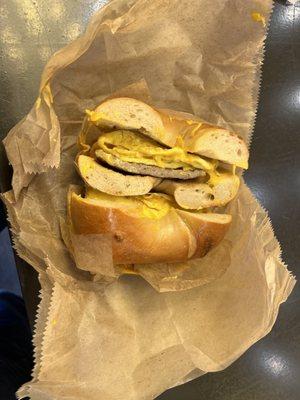 Sausage egg and cheese bagel