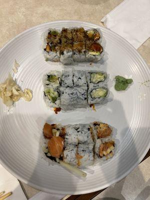 Salmon Teriyaki Roll Spicy Salmon Roll Avocado and Cucumber Roll