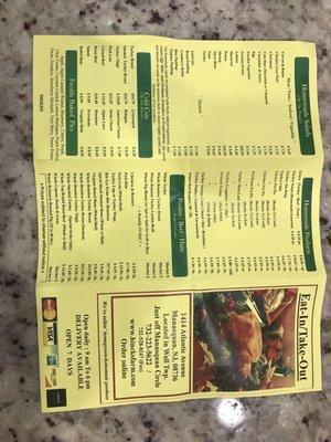 Take out menu