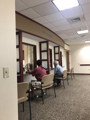 Reception desks of the blood drawing area.