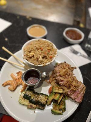 Hibatchi Sesame tuna, chicken fried rice