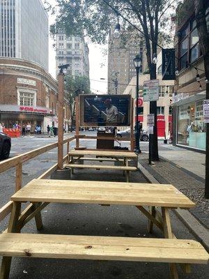 Pub Picnic area with a big screen for all the games.