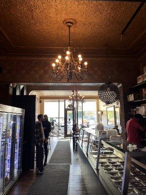 How many local bagel joints have a chandelier and brass color ceiling? I'm a fan!