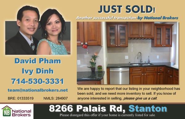 Just SOLD!

8266 Palais Rd, Stanton, CA