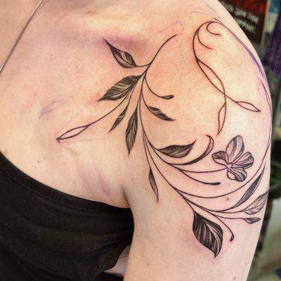 Shoulder floral tattoo by Jane Henry