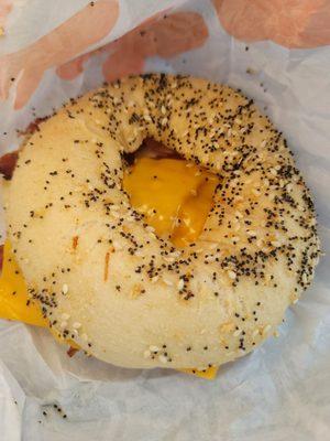 Everything bagel sandwich with bacon egg and cheese