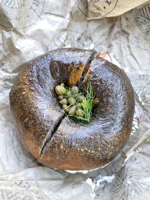 Lox bagel on the marble rye