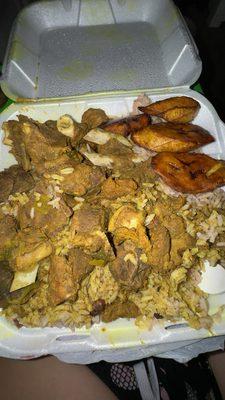 Large curry goat: no cabbage extra rice with curry goat sauce on the rice