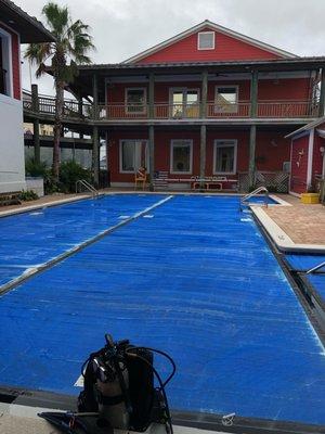 Outdoor pool covered in winter