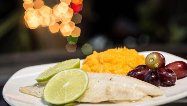 Fish with lime, Sweet Potato and Grapes on the side