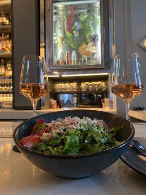 Strawberry and Asher Bleu Cheese Salad and Rosé