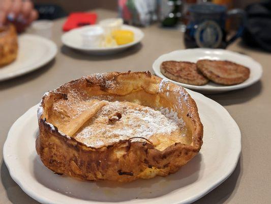 OPH's Dutch Baby and a side of patty sausage