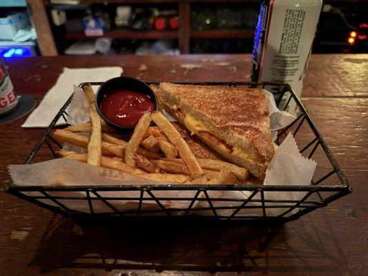 Grilled cheese with bacon and fries