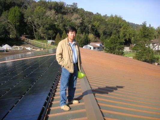 copper standing seam roof with solar panels