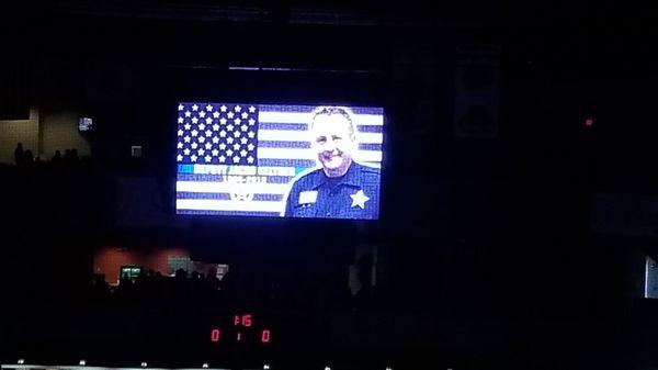 On this particular night 3-16-2019, the Icehogs had a moment of silence for a fallen officer.  Deputy Jacob Keltner. R.I.P.