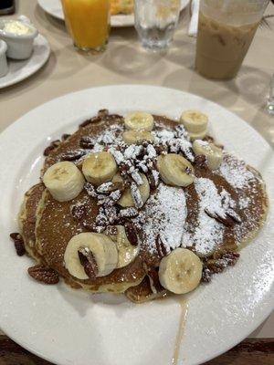 Banana pecan with maple drizzle pancakes