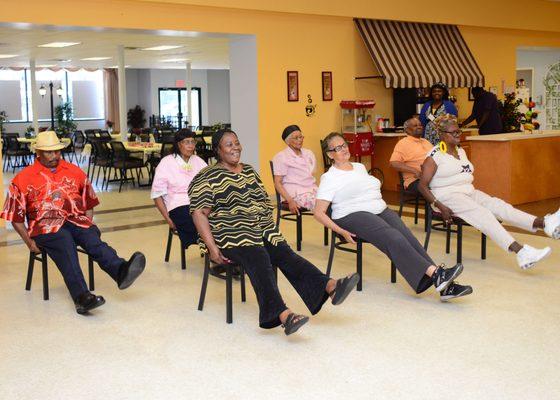 Renaissance adult day care services offer a chair exercise class.