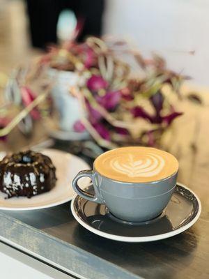 Oat milk mocha and gluten friendly chocolate mocha Bundt cake.