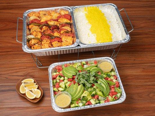 Family Kabob Combo (4 Skewers) - Feeds up to 6 people. Includes choice of 2 sides (rice and/or salad).