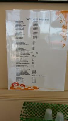 Price list. They do waxing services too.