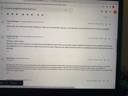 Ray telling us that he won't work with us until the Yelp review is taken down. Do you really want this people in charge of where you live?