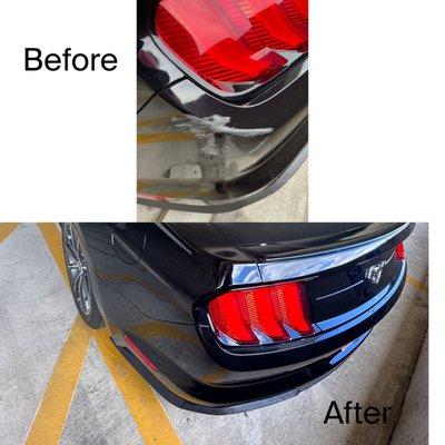 Rear bumper scratch repaired by Sam.