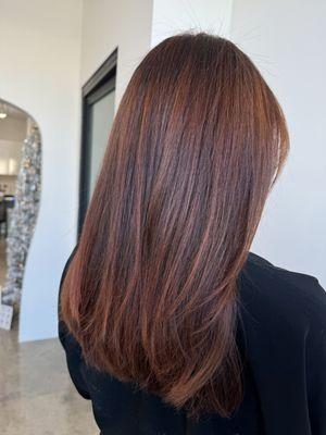 rooted balayage and a trim