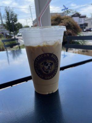 Iced latte with oat milk (I got decaf), $6.90