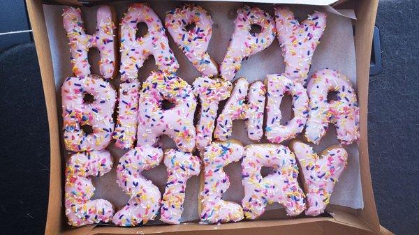 Donuts that spell a message to the birthday girl!