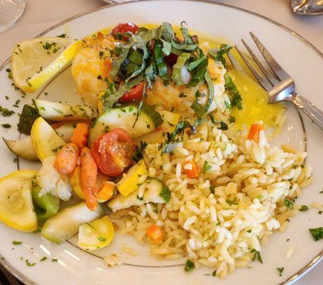 fish with rice and vegetables