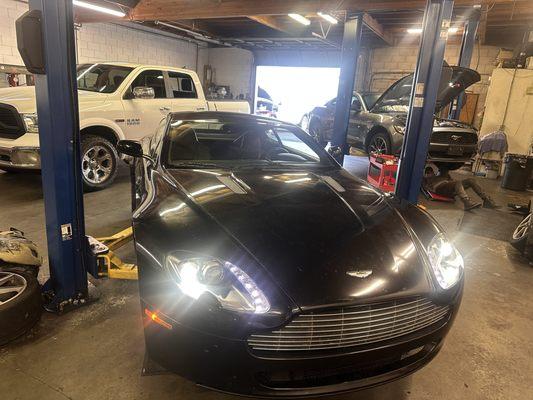 Aston Martin vantage in for service