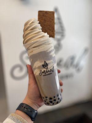 Coffee and earl grey ice cream with taro boba tea!