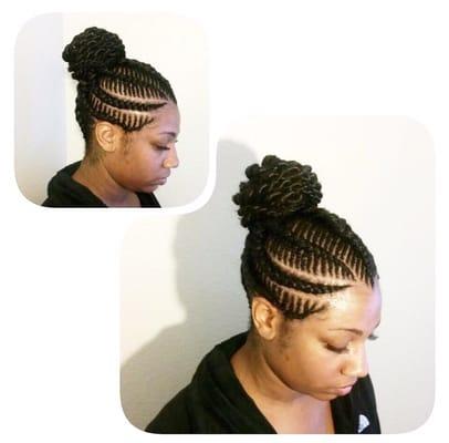 Small Cornrows in a Bun. By Alexiss