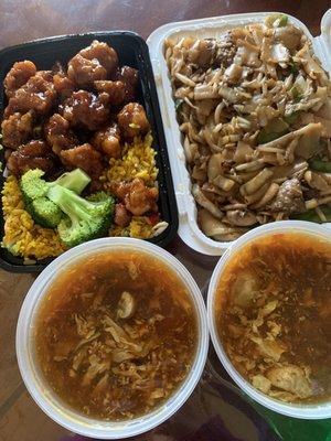 General Tso 's Chicken with Pork Fried Rice Beef Chow Fun Hot And Sour Soup