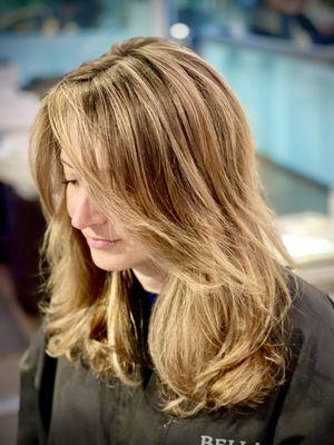 Layered haircut, Balayage and baby lights with trey gillen