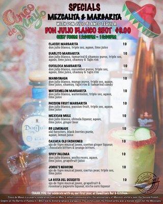 COCKTAILS SPECIALS FOR CINCO DE MAYO..