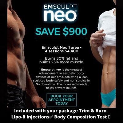 Emsculpt Neo: Abs and arms same day.
 New year special $4400